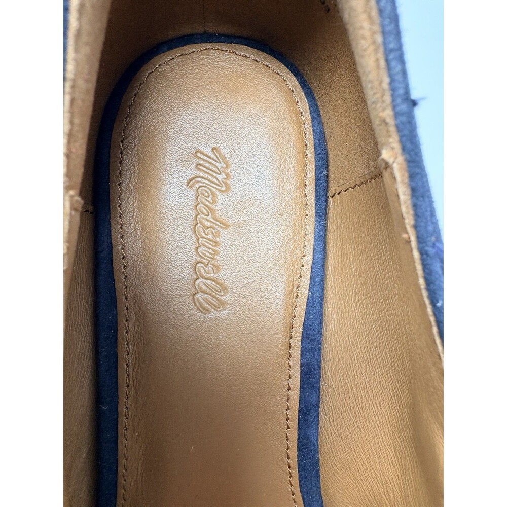 Madewell Suede Leather The Greta Pump Block Heels Juniper Berry Navy Blue Shoe 7 - Picture 11 of 12